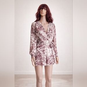 Express Long Sleeve Wrap Dress in Pink and White